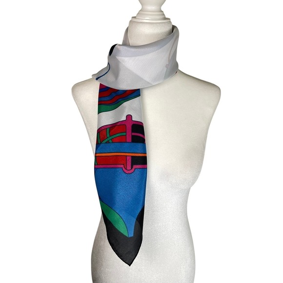 Liz Claiborne Accessories - Vintage 1992 Liz Claiborne Nautical Boat Print Square Scarf Blue Green 31x31